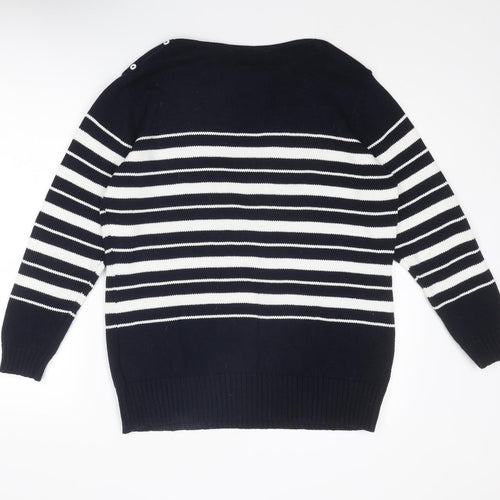 EWM Womens Blue Round Neck Striped Cotton Pullover Jumper Size 22 - Size 22-24