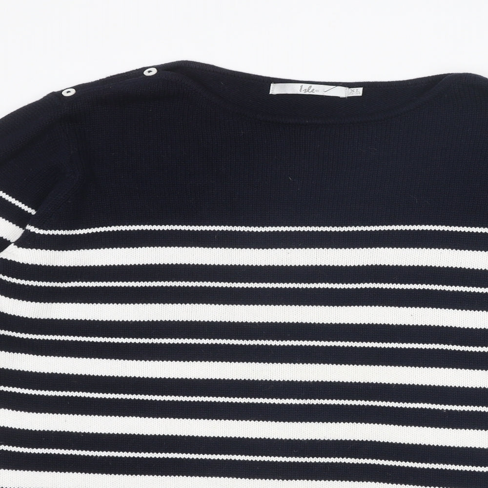 EWM Womens Blue Round Neck Striped Cotton Pullover Jumper Size 22 - Size 22-24