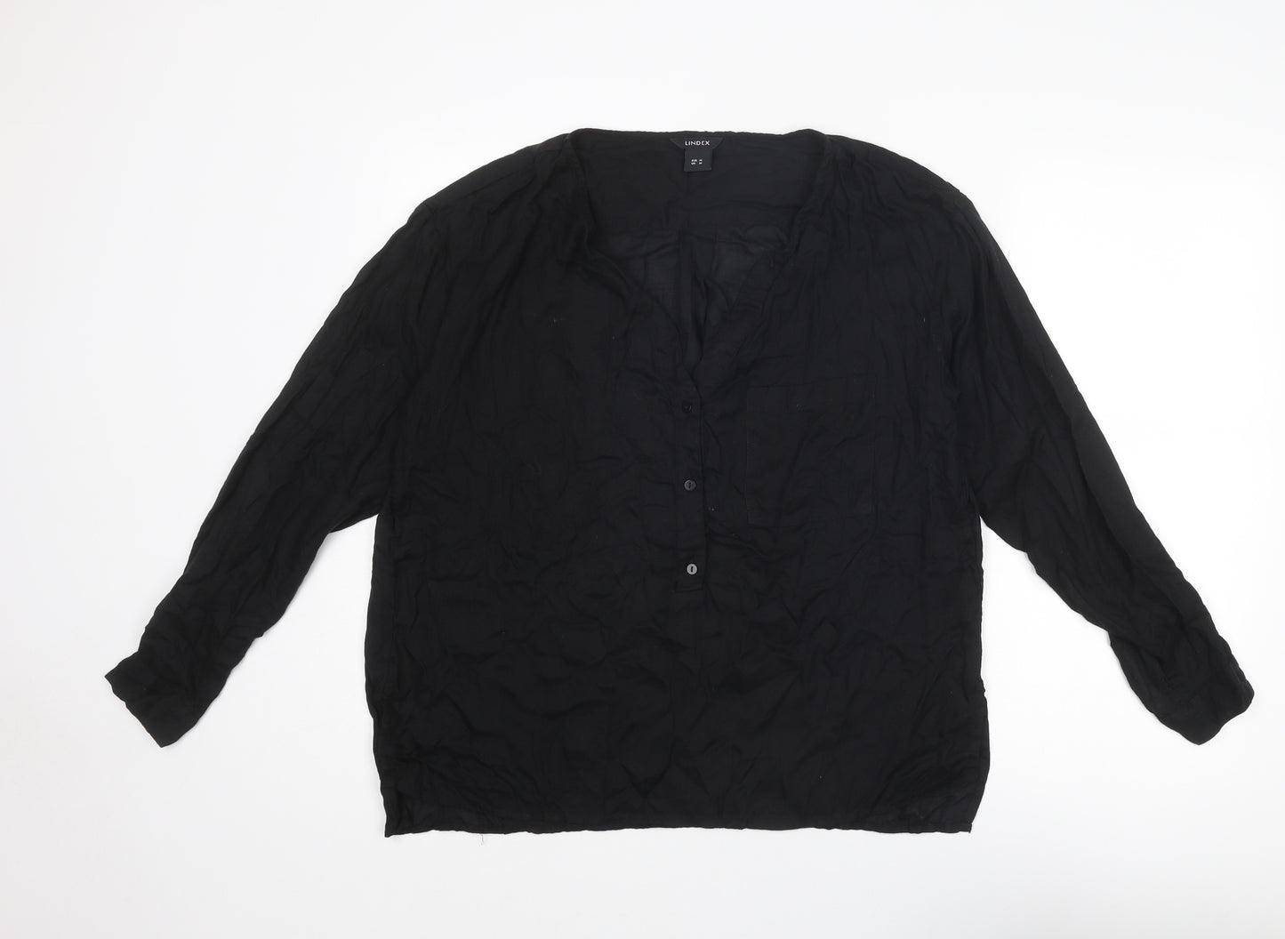 Lindex Womens Black Lyocell Basic Blouse Size M V-Neck