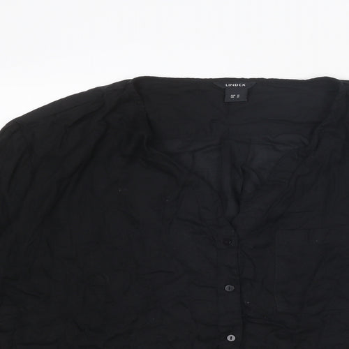 Lindex Womens Black Lyocell Basic Blouse Size M V-Neck