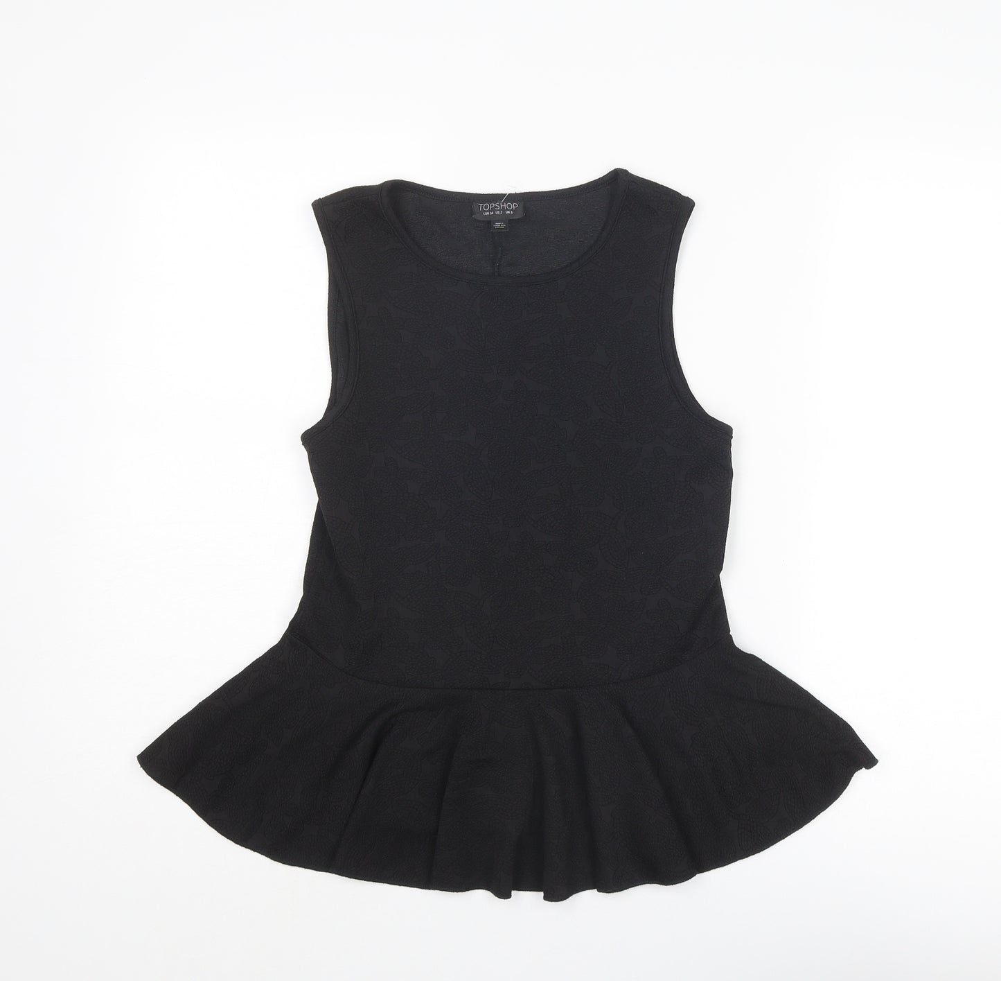 Topshop Womens Black Polyester Basic Tank Size 6 Round Neck