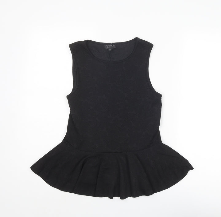 Topshop Womens Black Polyester Basic Tank Size 6 Round Neck