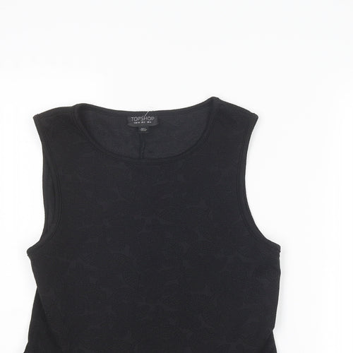 Topshop Womens Black Polyester Basic Tank Size 6 Round Neck