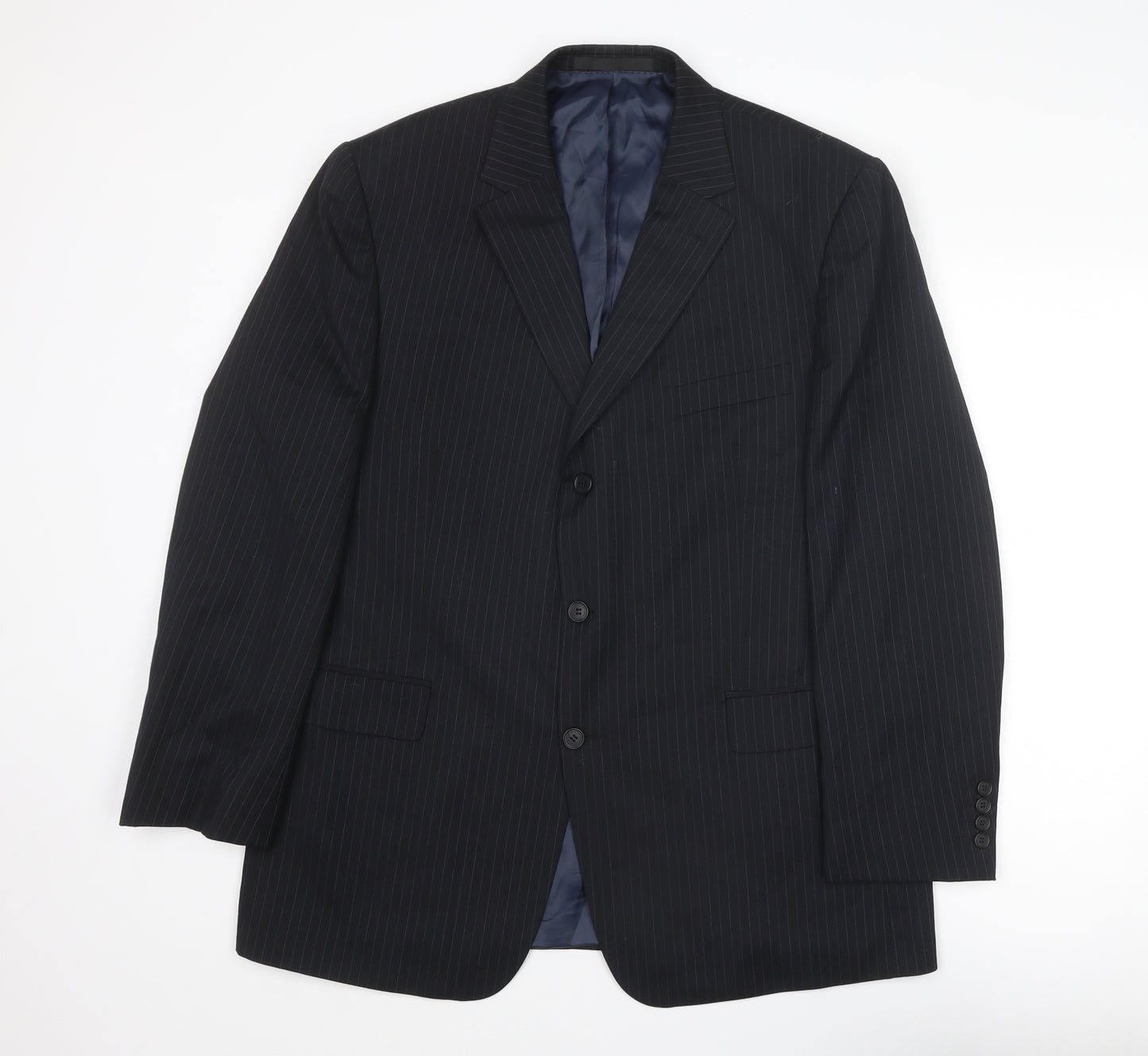 Marks and Spencer Mens Blue Striped Wool Jacket Suit Jacket Size 44 Regular
