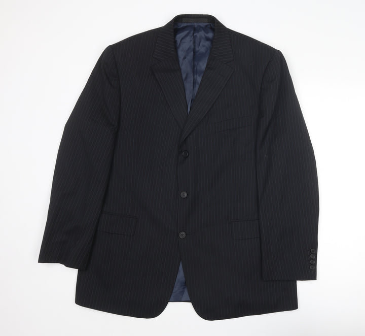 Marks and Spencer Mens Blue Striped Wool Jacket Suit Jacket Size 44 Regular