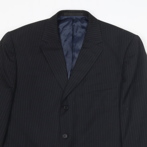 Marks and Spencer Mens Blue Striped Wool Jacket Suit Jacket Size 44 Regular