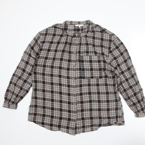 NEXT Womens Brown Plaid Viscose Basic Button-Up Size 12 Round Neck