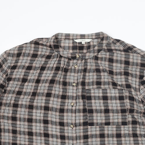 NEXT Womens Brown Plaid Viscose Basic Button-Up Size 12 Round Neck