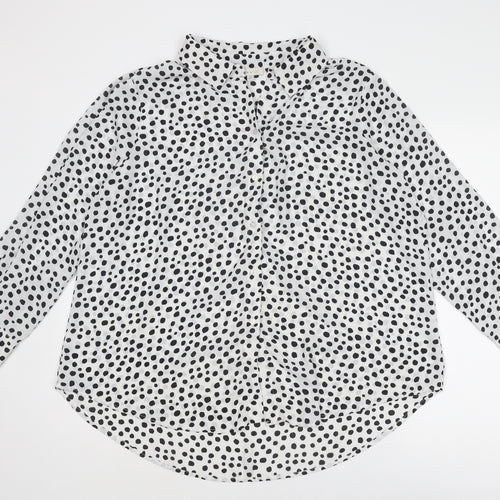 alex & lili Womens White Polka Dot Polyester Basic Button-Up Size XL Collared