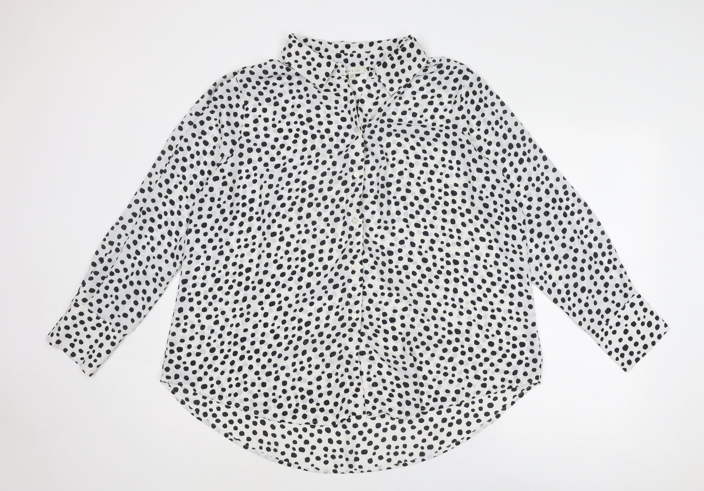 alex & lili Womens White Polka Dot Polyester Basic Button-Up Size XL Collared