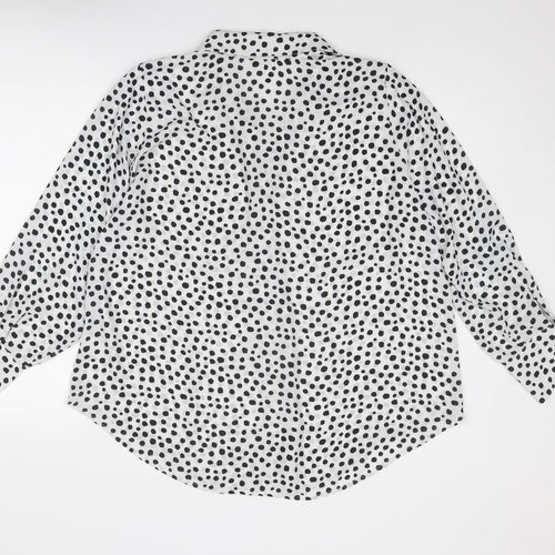 alex & lili Womens White Polka Dot Polyester Basic Button-Up Size XL Collared