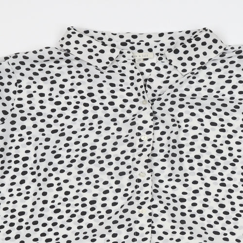 alex & lili Womens White Polka Dot Polyester Basic Button-Up Size XL Collared