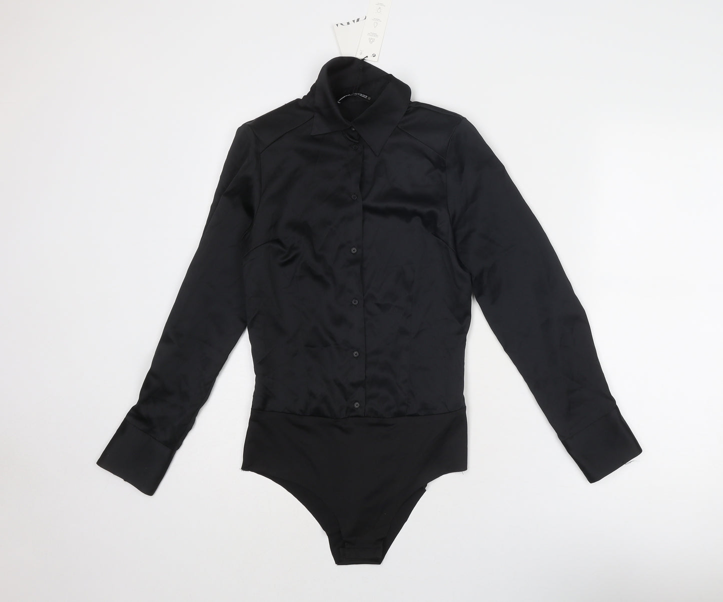 Zara Womens Black Polyester Bodysuit One-Piece Size XS Button