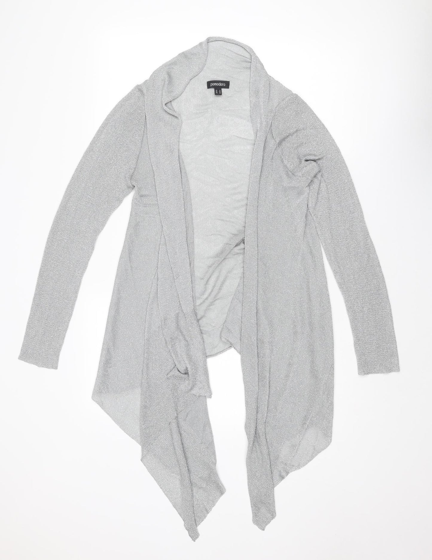 Pomodoro Womens Silver V-Neck Polyamide Cardigan Jumper Size 10 - Waterfall design