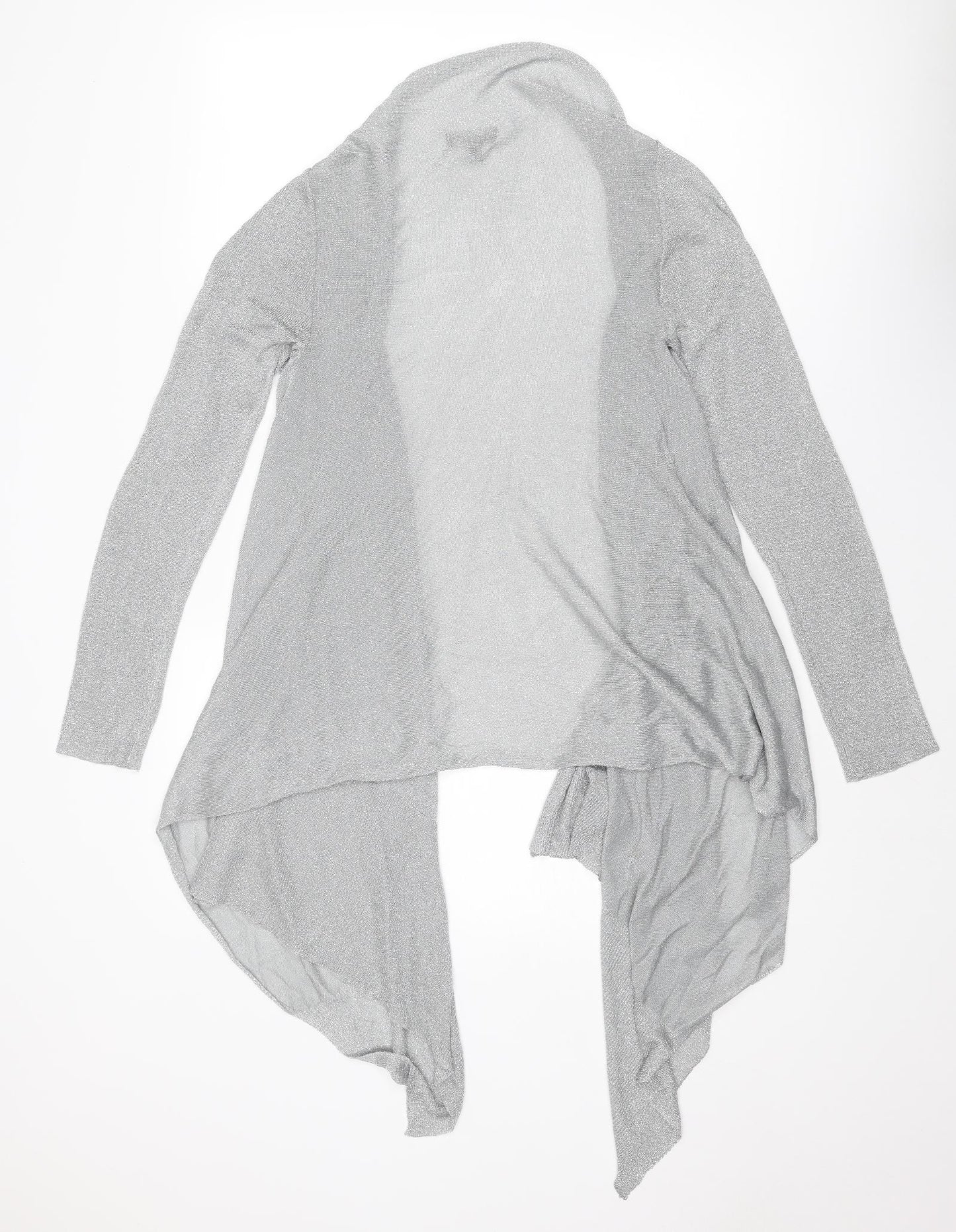 Pomodoro Womens Silver V-Neck Polyamide Cardigan Jumper Size 10 - Waterfall design