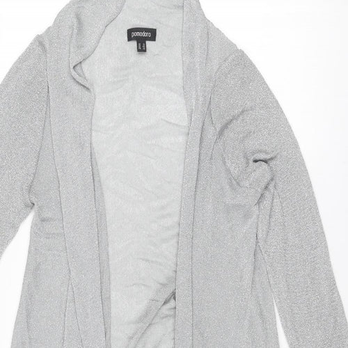 Pomodoro Womens Silver V-Neck Polyamide Cardigan Jumper Size 10 - Waterfall design