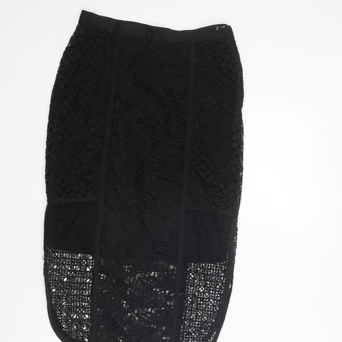 H&M Womens Black Geometric Polyester A-Line Skirt Size 6 Zip