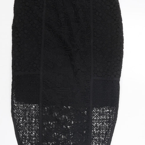 H&M Womens Black Geometric Polyester A-Line Skirt Size 6 Zip