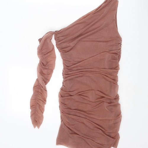 Zara Womens Brown Polyester Bodycon Size S Off the Shoulder Pullover - Asymmetric Neckline