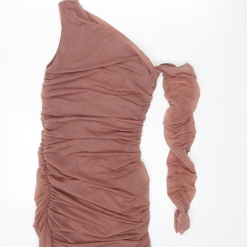 Zara Womens Brown Polyester Bodycon Size S Off the Shoulder Pullover - Asymmetric Neckline