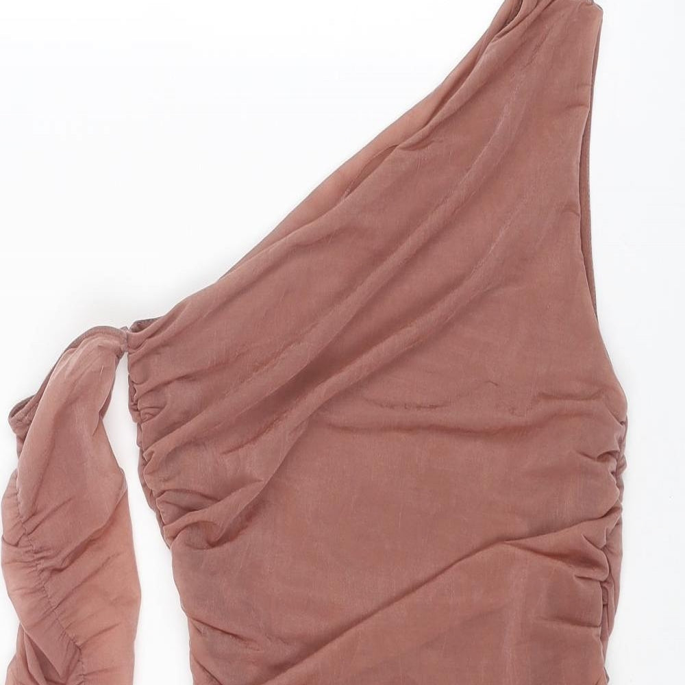 Zara Womens Brown Polyester Bodycon Size S Off the Shoulder Pullover - Asymmetric Neckline