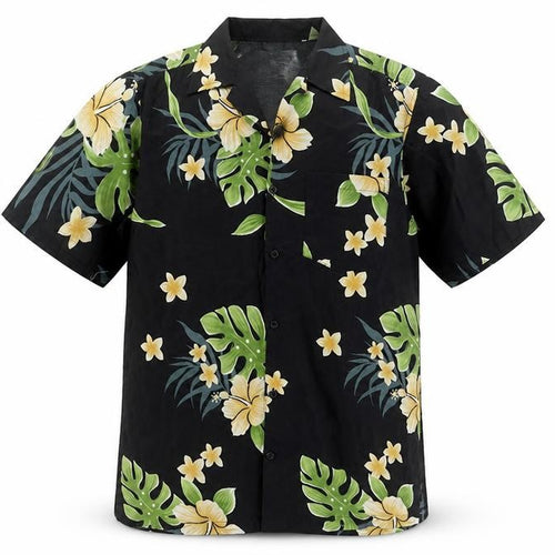 Waikiki Mens Black Geometric Polyester Button-Up Size S Collared Button - Leaf Print