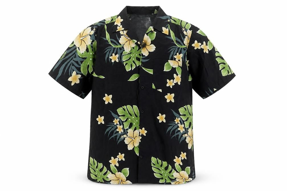 Waikiki Mens Black Geometric Polyester Button-Up Size S Collared Button - Leaf Print