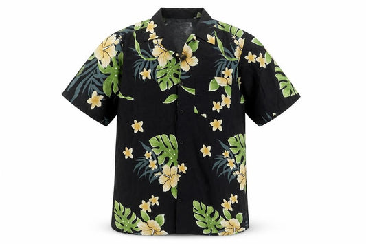 Waikiki Mens Black Geometric Polyester Button-Up Size S Collared Button - Leaf Print