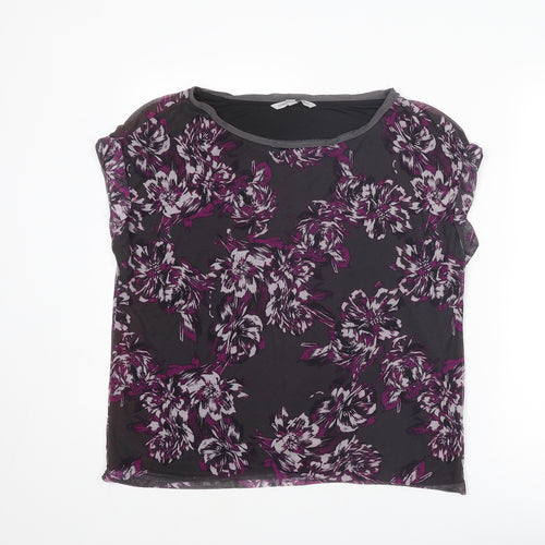 Adrienne Vittadini Womens Purple Floral Polyester Basic T-Shirt Size M Round Neck
