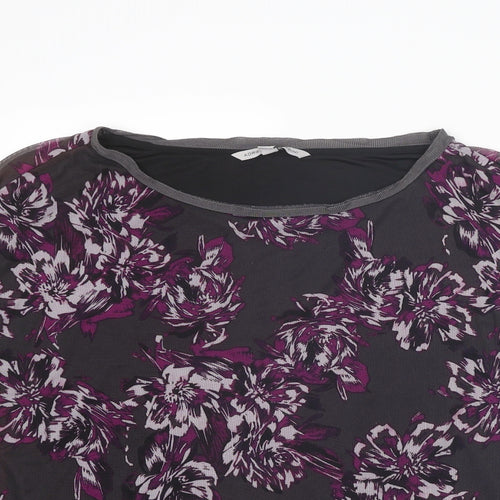 Adrienne Vittadini Womens Purple Floral Polyester Basic T-Shirt Size M Round Neck