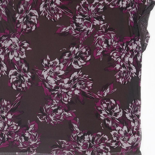 Adrienne Vittadini Womens Purple Floral Polyester Basic T-Shirt Size M Round Neck