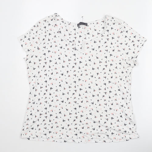 Marks and Spencer Womens White Geometric Viscose Basic T-Shirt Size 20 V-Neck