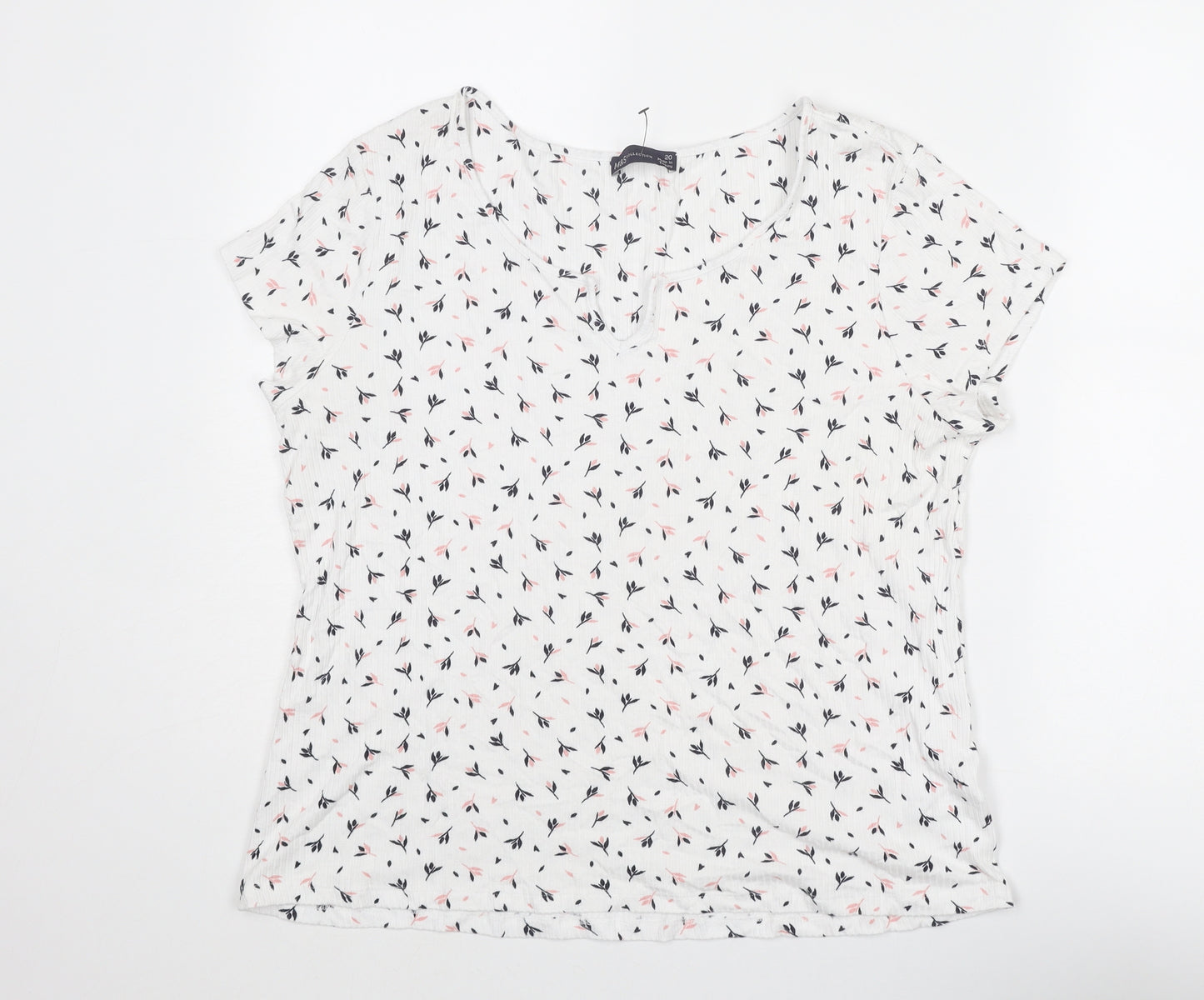 Marks and Spencer Womens White Geometric Viscose Basic T-Shirt Size 20 V-Neck