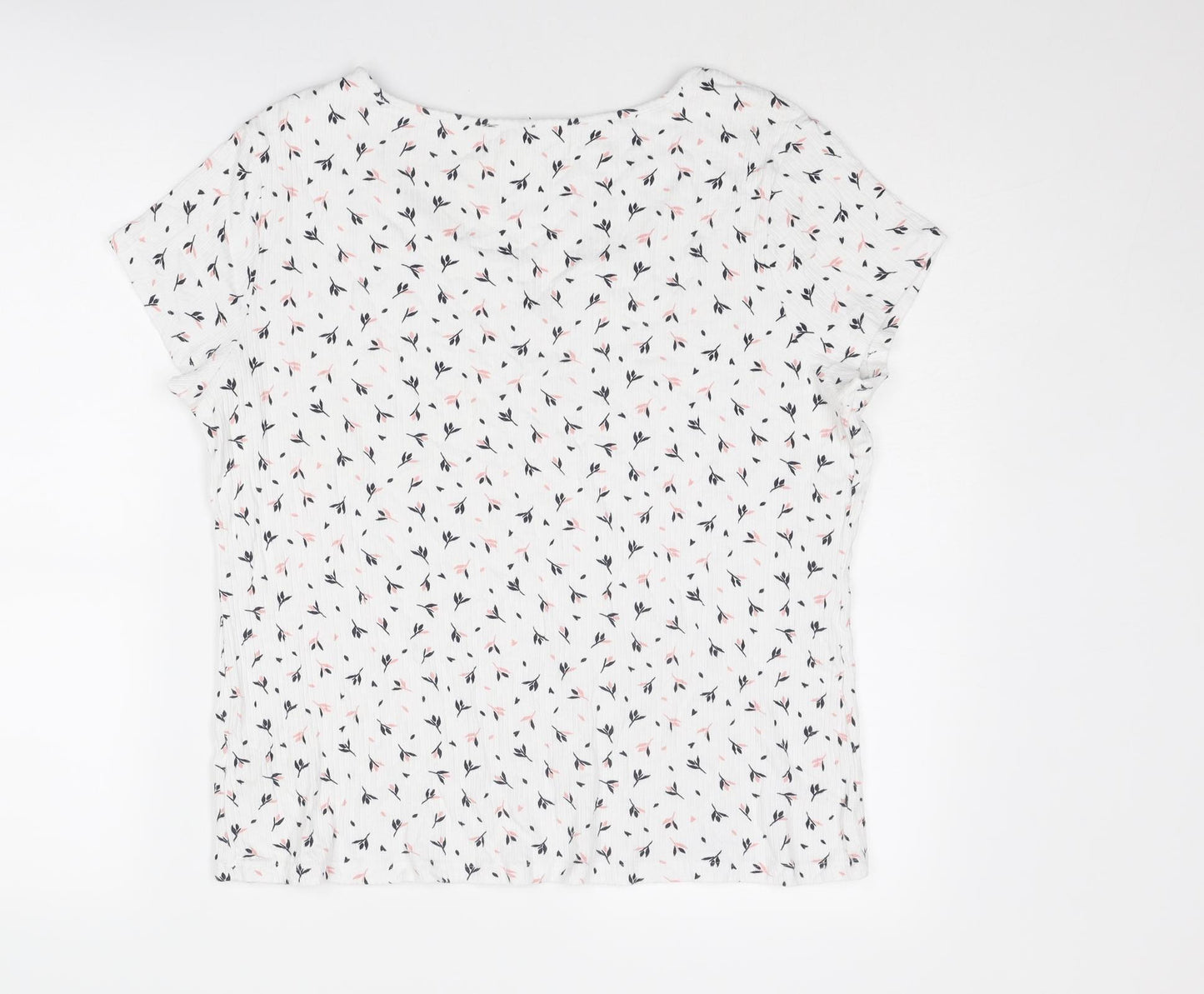 Marks and Spencer Womens White Geometric Viscose Basic T-Shirt Size 20 V-Neck