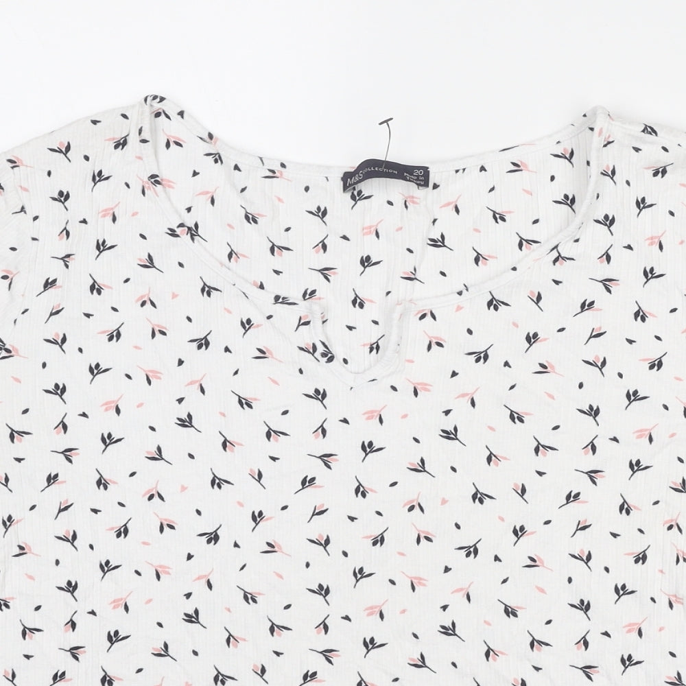 Marks and Spencer Womens White Geometric Viscose Basic T-Shirt Size 20 V-Neck