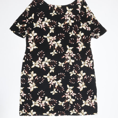 Marks and Spencer Womens Black Floral Viscose A-Line Size 18 Round Neck Pullover