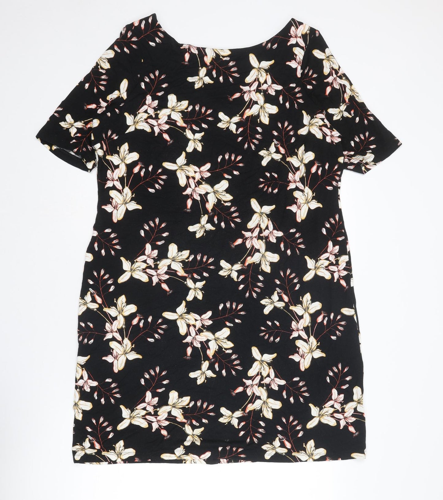Marks and Spencer Womens Black Floral Viscose A-Line Size 18 Round Neck Pullover