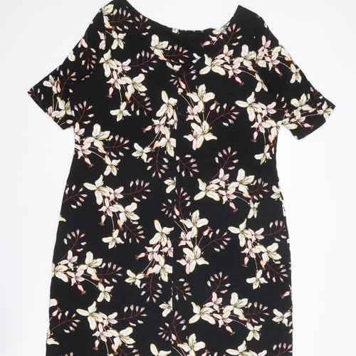 Marks and Spencer Womens Black Floral Viscose A-Line Size 18 Round Neck Pullover