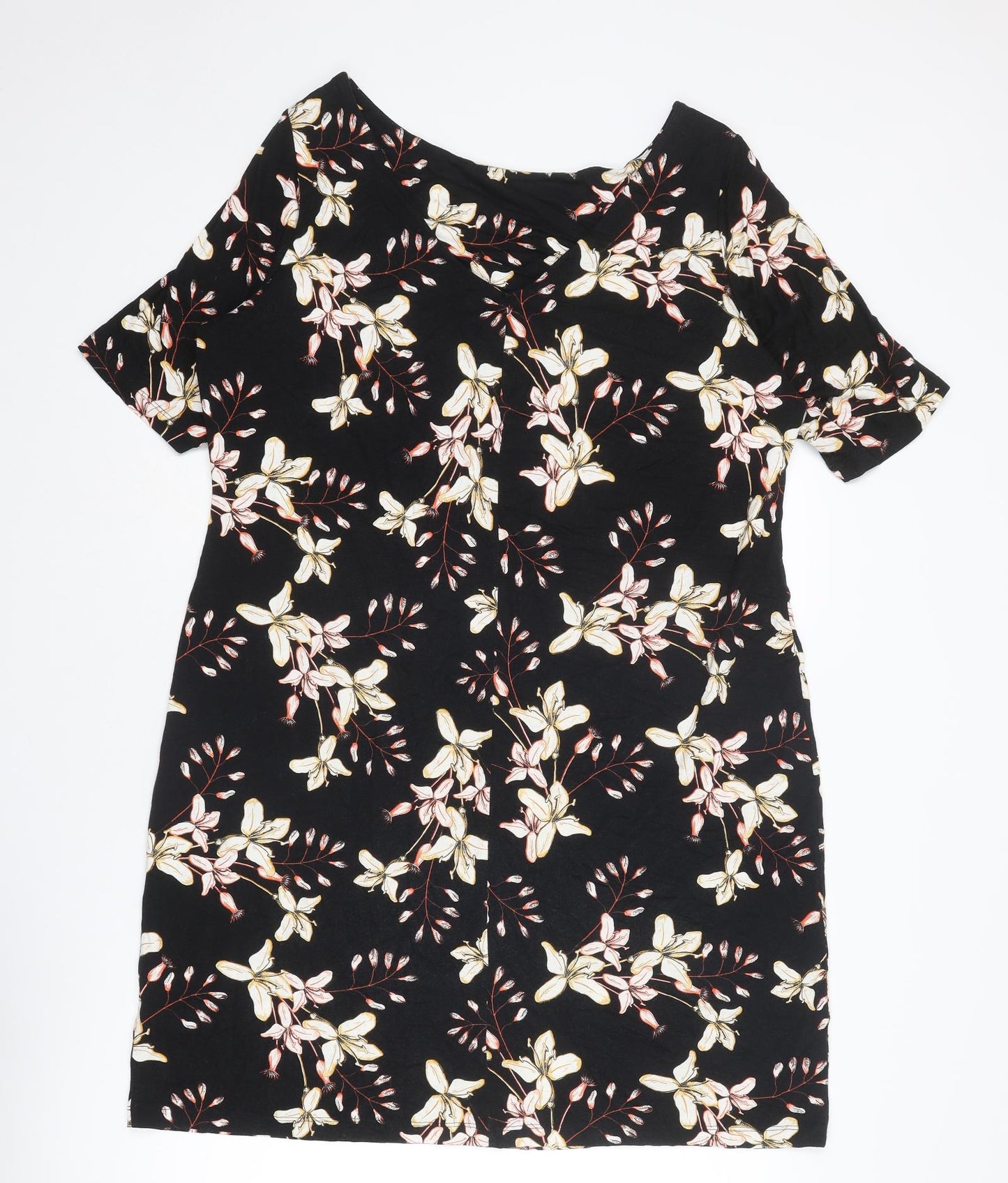 Marks and Spencer Womens Black Floral Viscose A-Line Size 18 Round Neck Pullover