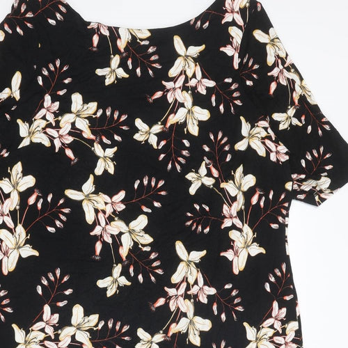 Marks and Spencer Womens Black Floral Viscose A-Line Size 18 Round Neck Pullover
