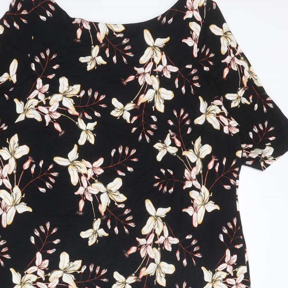 Marks and Spencer Womens Black Floral Viscose A-Line Size 18 Round Neck Pullover