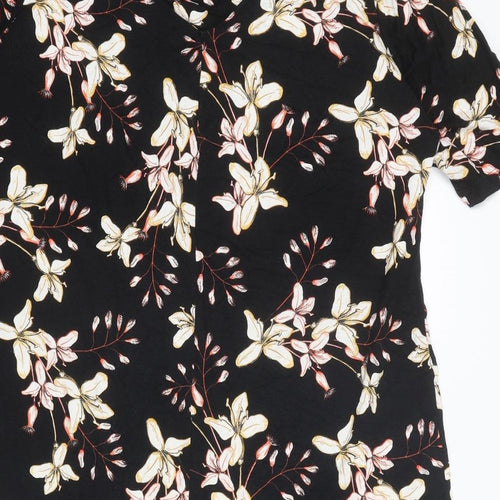 Marks and Spencer Womens Black Floral Viscose A-Line Size 18 Round Neck Pullover