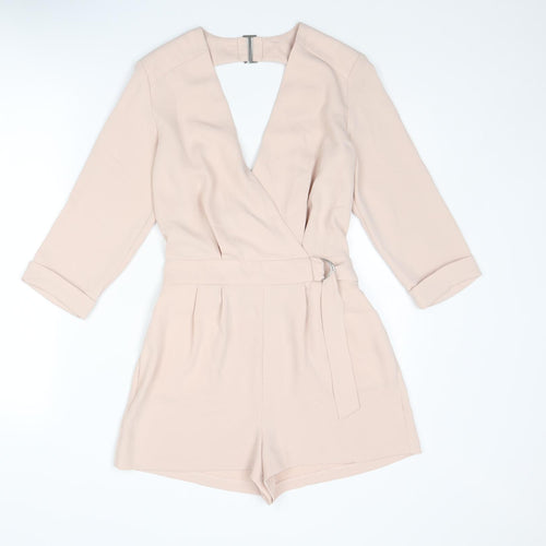 Topshop Womens Pink Polyester Playsuit One-Piece Size 6 Hook & Eye