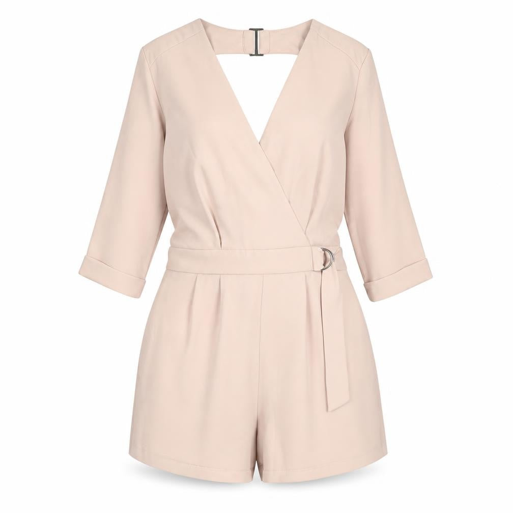 Front view of Topshop women’s pink polyester playsuit one-piece, size UK 6, hook & eye