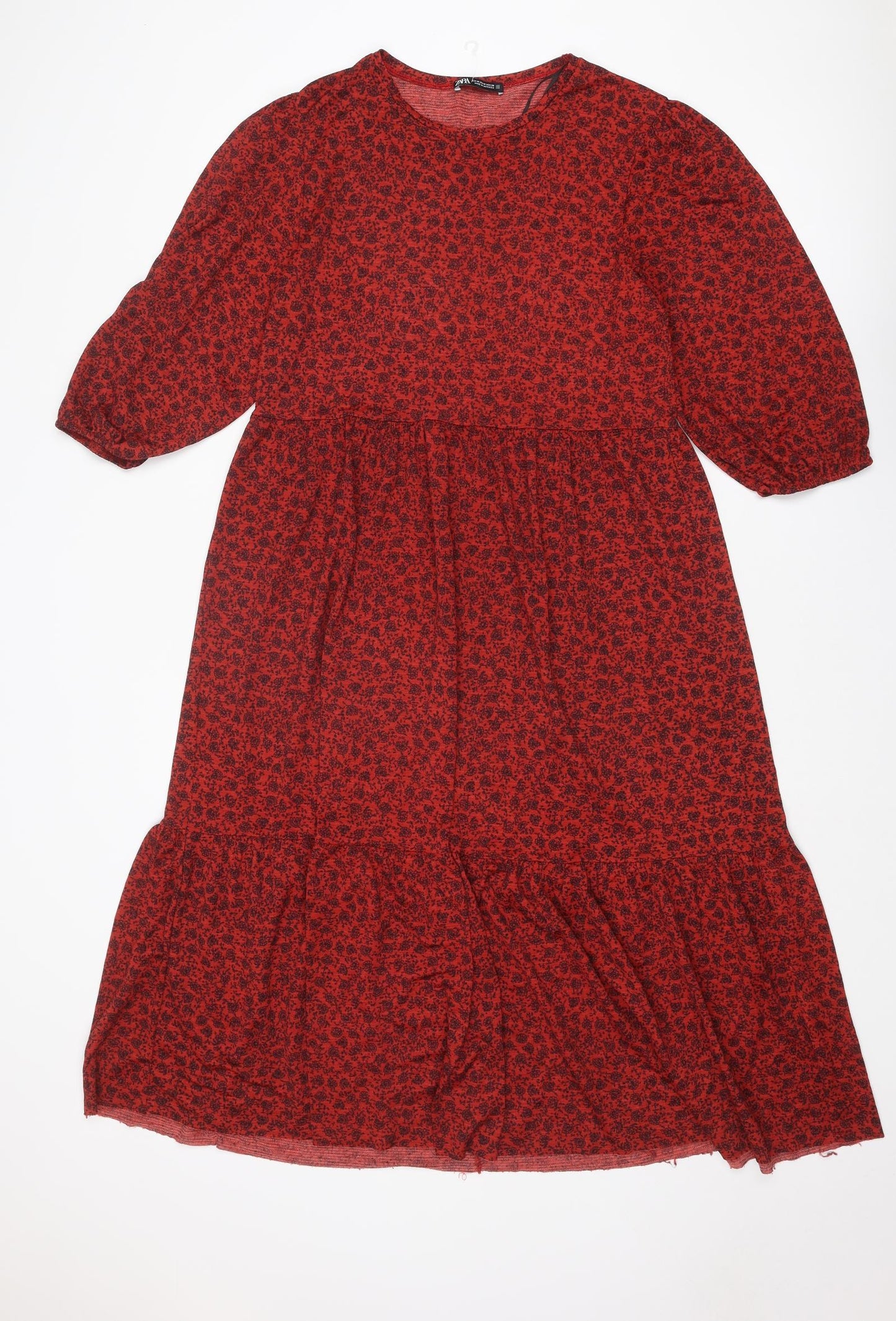 Zara Womens Red Floral Polyester A-Line Size M Round Neck Pullover