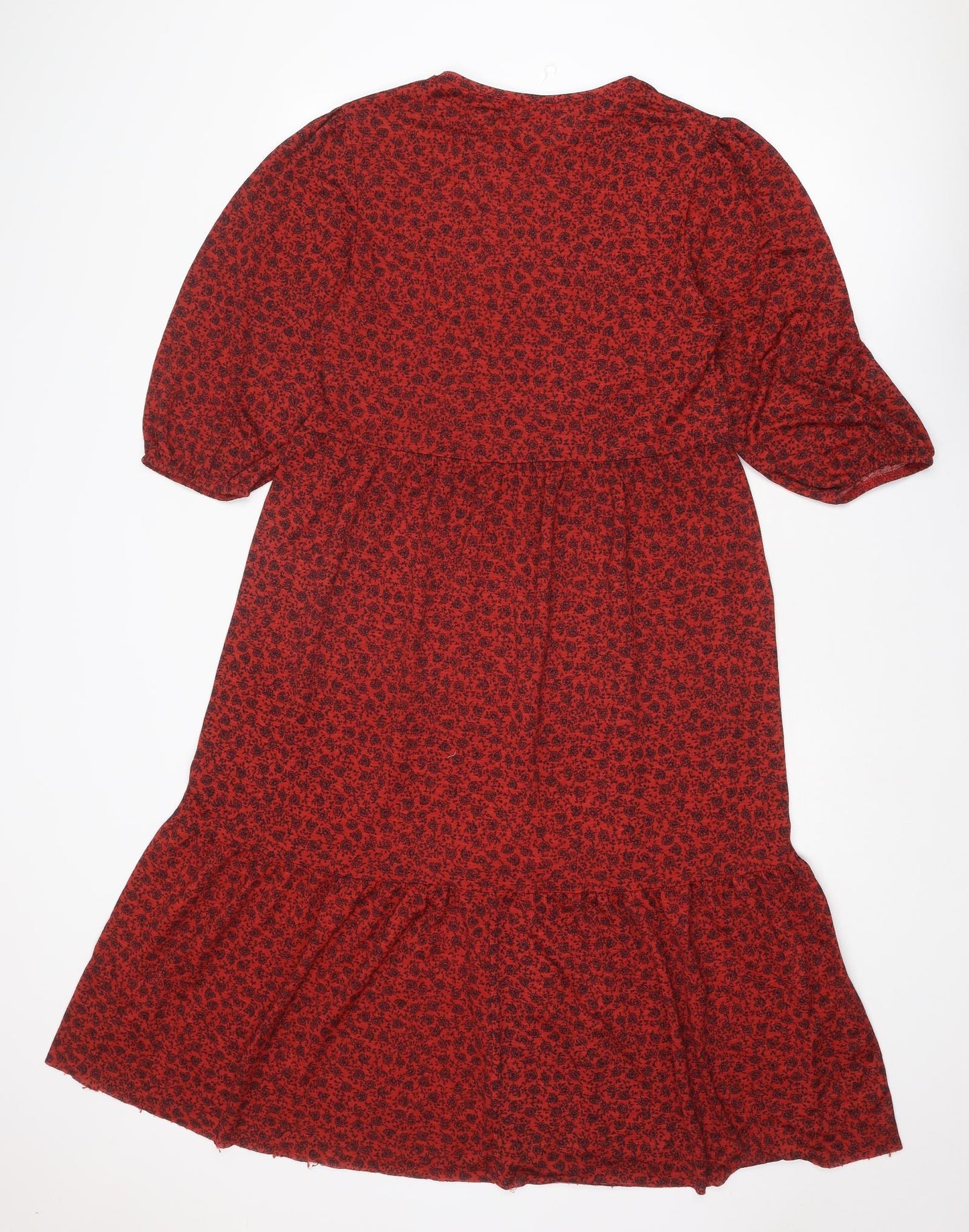 Zara Womens Red Floral Polyester A-Line Size M Round Neck Pullover