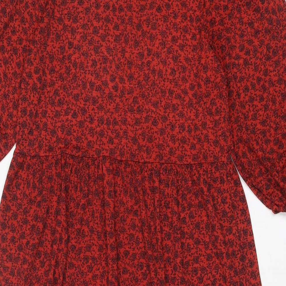 Zara Womens Red Floral Polyester A-Line Size M Round Neck Pullover