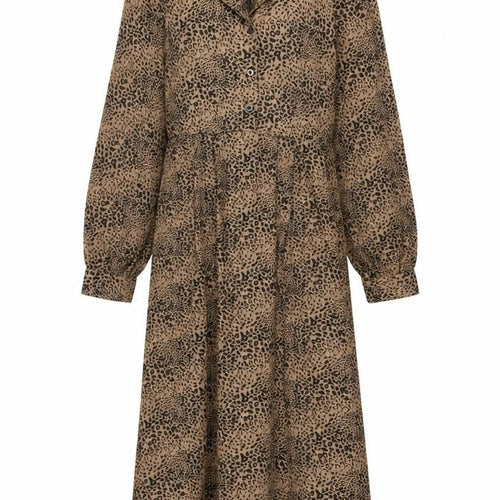 Lola May Womens Brown Animal Print Polyester Shirt Dress Size 8 Collared Button - Leopard Print