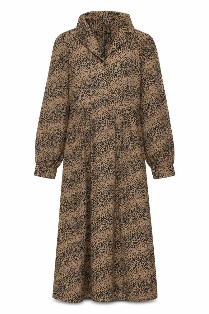 Lola May Womens Brown Animal Print Polyester Shirt Dress Size 8 Collared Button - Leopard Print