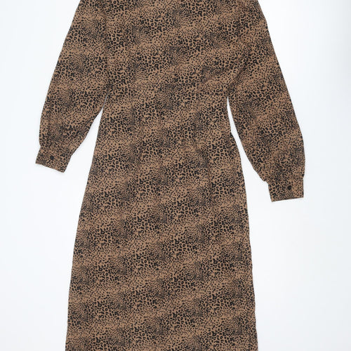 Lola May Womens Brown Animal Print Polyester Shirt Dress Size 8 Collared Button - Leopard Print